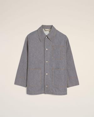 Ami Paris Striped Cotton Worker Jacket With Ami De Coeur - Grey