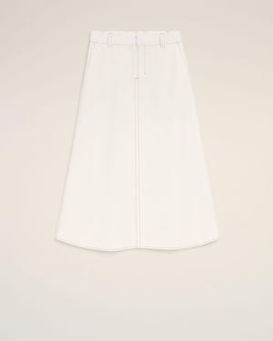 Ami Paris Cotton Gabardine Long Trapeze Skirt - Natural
