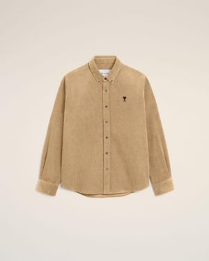 Ami Paris Corduroy Shirt With Ami De Coeur - Natural