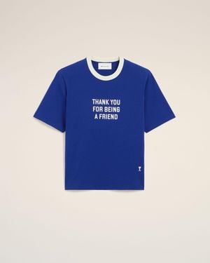 Ami Paris Printed Cotton "Thank You For Being A Friend" T-Shirt - Blue