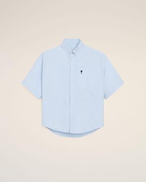 Ami Paris Cotton Boxy Embroidered Ami De Coeur - Blue
