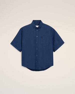 Ami Paris Cotton Boxy Embroidered Ami De Coeur - Blue
