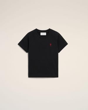 Ami Paris Cotton T-Shirt With Ami De Coeur - Black
