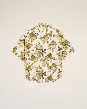 Ami Paris Flower Printed Short Sleeved Ami Camp Shirt - Natural