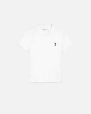 Ami Paris Cotton T-Shirt With Ami De Coeur - Natural