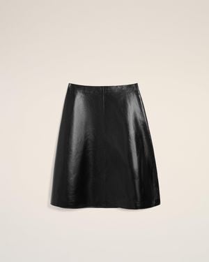Ami Paris Lamb Leather Midi Trapeze Skirt - Black