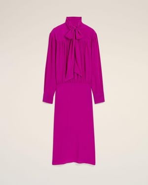 Ami Paris Midi Lavalliere Silk-Blend Dress - Pink
