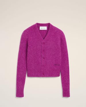 Ami Paris Wool And Alpaca Cardigan With Ami Embroidery - Pink