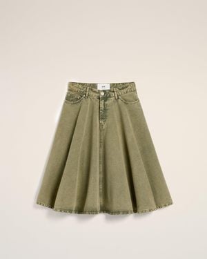 Ami Paris Cotton Midi Skirt With Godets - Green