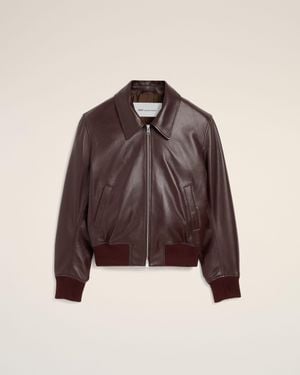 Ami Paris Blouson Bordeaux En Cuir D'Agneau - Marron