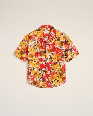 Ami Paris Floral Cotton Short Sleeves Shirt - Orange