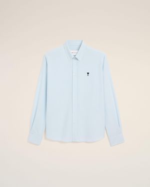 Ami Paris Striped Cotton Shirt With Ami De Coeur - Blue