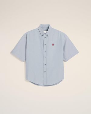 Ami Paris Cotton Boxy Fit Short Sleeves Shirt - Blue