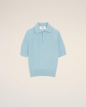 Ami Paris Wool Ami De Coeur Polo - Blue