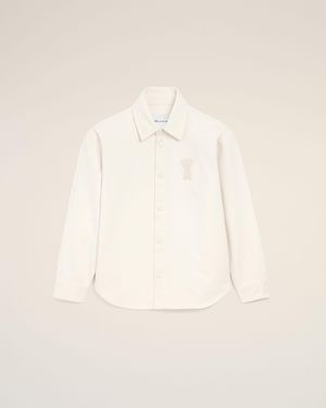 Ami Paris Cotton Knitted Ami De Coeur Overshirt - Natural