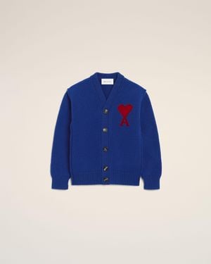 Ami Paris Wool Cardigan With Ami De Coeur - Blue