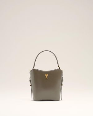 Ami Paris Glazed Leather Mini Paris Paris Bucket Bag - Natural