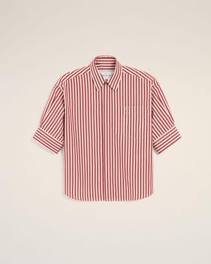 Ami Paris Large Striped Cotton Short-Sleeve Shirt With Embossed Ami De Coeur - Pink