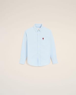 Ami Paris Cotton Shirt With Ami De Coeur - Blue