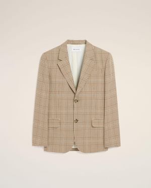 Ami Paris Wool Prince Of Wales Straight Jacket - Natural
