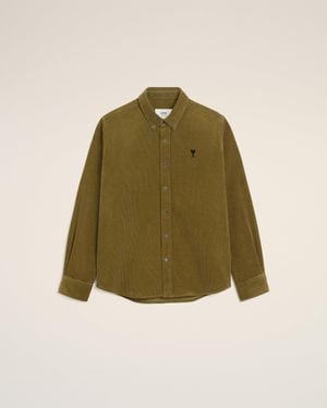 Ami Paris Cotton Button Down Ami De Coeur Shirt - Green