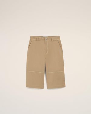 Ami Paris Cotton Worker Bermuda Shorts - Natural