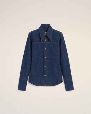 Ami Paris Cotton Sharp Collar Shirt - Blue