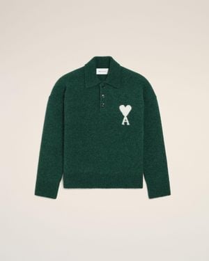 Ami Paris Alpaca Polo With Ami De Coeur - Green