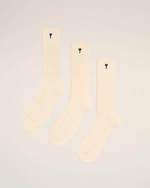 Ami Paris Natural Cotton Three Pack Ami De Coeur Socks