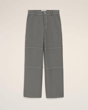 Ami Paris Contrast-Topstitching Worker Pants - Gray