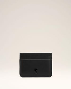 Ami Paris Cowhide Leather Ami De Coeur Card Holder - Black