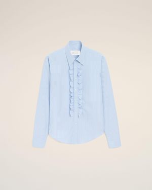 Ami Paris Cotton Long Sleeve Ruffled Adjusted Shirt - Blue