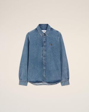 Ami Paris Cotton Button Down Ami De Coeur Shirt - Blue