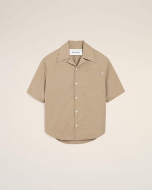 Ami Paris Cotton Short Sleeve Camp Collar Wide Shirt - Natural