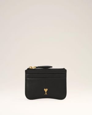 Ami Paris Paris Paris Zipped Cowhide Leather Card Holder - Black