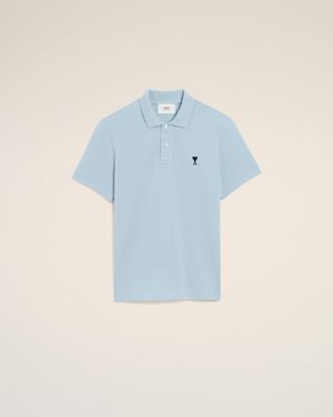 Ami Paris Cotton Contrasted Ami De Coeur Polo Shirt - Blue