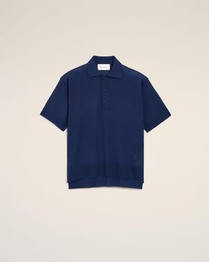 Ami Paris Thin Wool Short Sleeves Ami De Coeur Polo - Blue