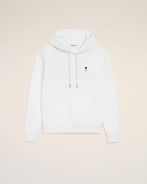 Ami Paris Cotton Hoodie With Ami De Coeur - Natural