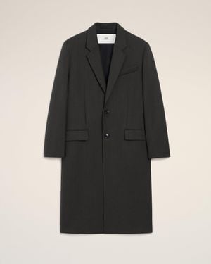 Ami Paris Wool Single Breasted Straight Coat - Black