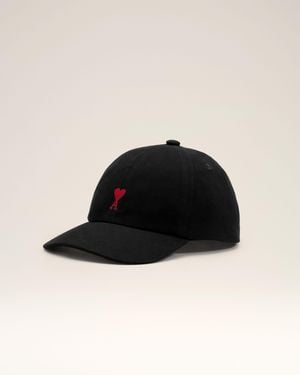 Ami Paris Cotton Cap With Ami De Coeur - Black