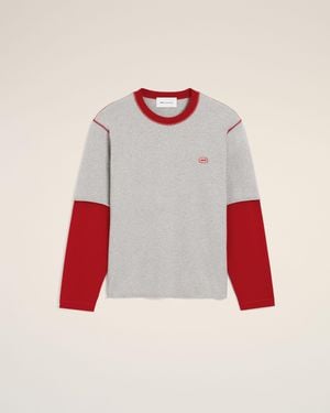 Ami Paris Double Sleeves Cotton T-Shirt With Ami Patch - White
