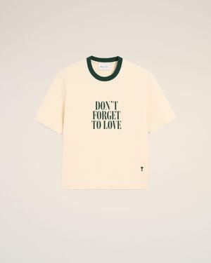 Ami Paris Ecru Printed Cotton "Don'T Forget To Love" T-Shirt - Natural