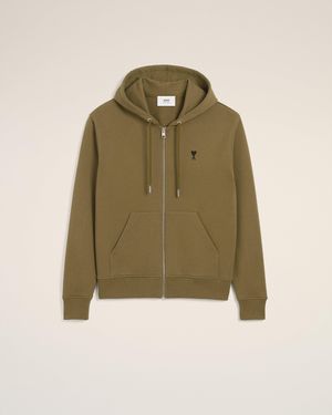 Ami Paris Cotton Zipped Ami De Coeur Hoodie - Green