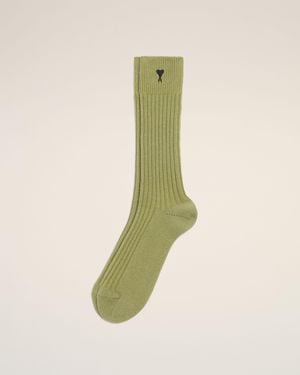 Ami Paris Cotton Ami De Coeur Socks - Green