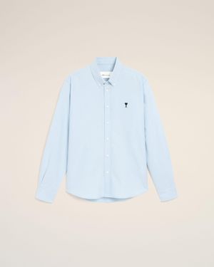 Ami Paris Cotton Shirt With Ami De Coeur - Blue