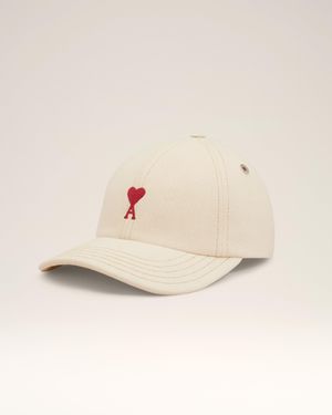 Ami Paris Cotton Ami De Coeur Embroidery Cap - Natural