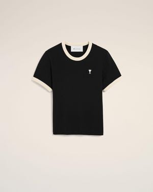 Ami Paris Contrasted Cotton T-Shirt With Ami De Coeur - Black
