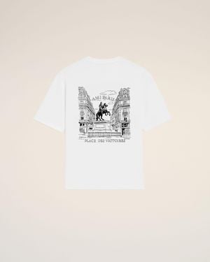 Ami Paris Cotton T-Shirt With "Place Des Victoires" Print - Natural