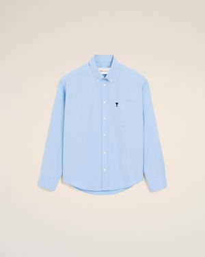Ami Paris Boxy Cotton Shirt With Ami De Coeur - Blue