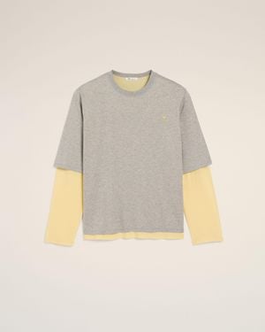 Ami Paris Cotton Double-Sleeve Effect Ami De Coeur T-Shirt - Natural